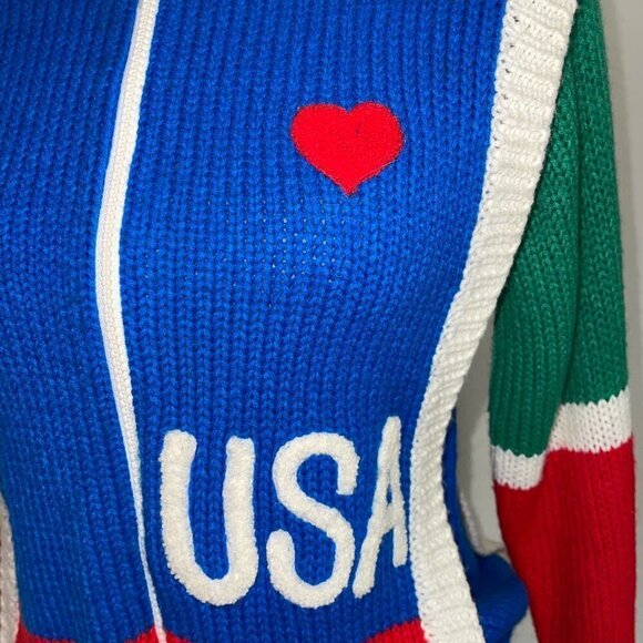 Eclipse Sweater Womens Size Large L Vintage Zip Front USA Logo Applique Acrylic - Picture 6 of 10